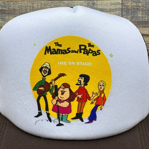 The Mamas And The Papas Mens Trucker Hat Brown Snapback 60s Folk Rock Ball Cap - Picture 3 of 8
